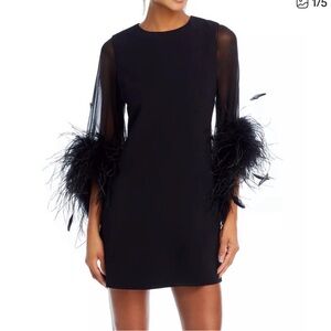 Alice and Olivia Elegant Black Feathered Sleeves Dress